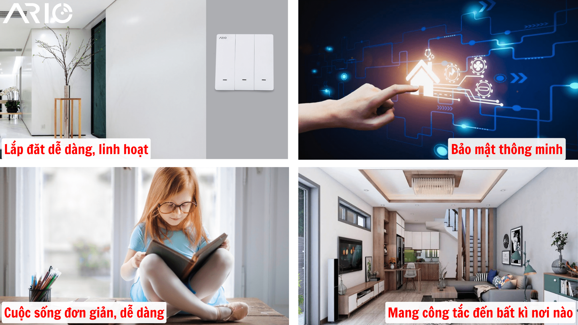 Công tắc rèm, cửa cuốn thông minh vuông Ario 12